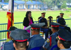 DSWD Caraga regional director Minda B. Brigoli delivers her keynote address to the officials and staff of PNP Region XIII, highlighting the programs and services of the Department for the children in time of the Child Sexual Abuse Awareness Week (CSAAW) celebration. 