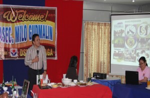 Assistant Secretary Camilo Gudmalin discusses about the meaning and importance of convergence in the operations of the Department of Social Welfare and Development (DSWD) during the first unified Regional Project Management Team (RPMT) meeting held at Goat 2 Geder Restaurant and Hotel, Butuan City on March 3, 2014