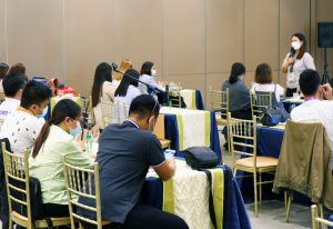 Jessie Catherine B. Aranas, OIC-Chief of the Protective Services Division of DSWD Caraga, addresses the Field Office workers to be abide with the Safe Spaces Act and Gender and Development policies during the training and orientation on Safe Spaces Act, Gender Fair Language, and ISO Re-awareness on October 27, at The Pavilion Watergate Hotel, Butuan City.